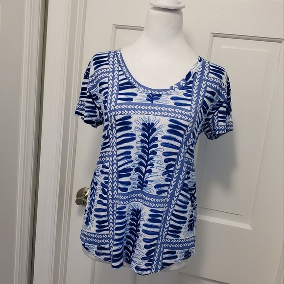 Loft Blue & White Linen Blend Knit Tee Size Small, Lightweight, Casual - Picture 1 of 9